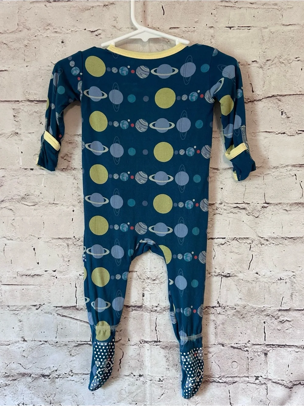 Kickee Pants Navy Planet Print Footed One-Piece with Yellow Trim
